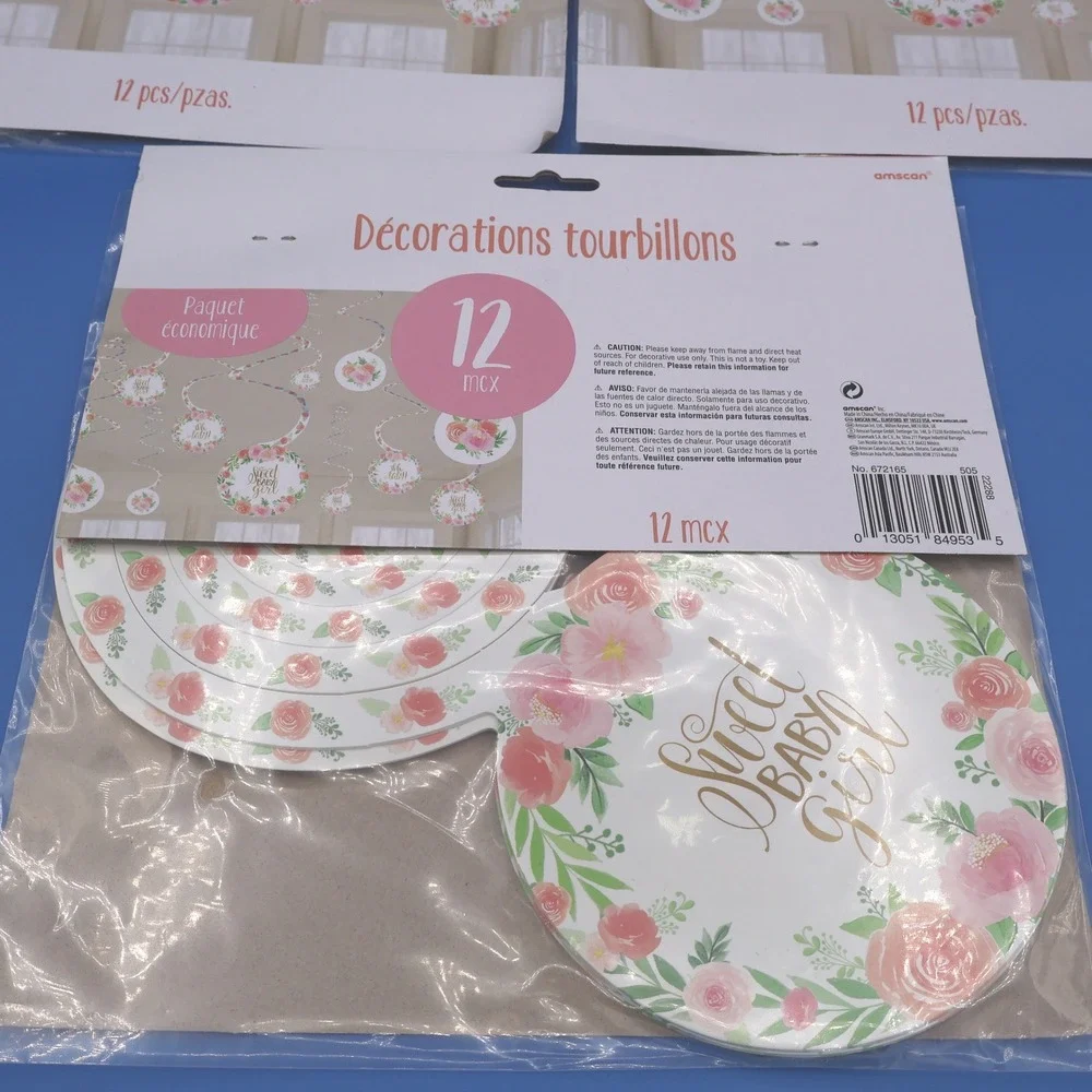 Sweet Baby Girl Swirl Decorations 12 Pcs Party Ceiling Hanging Lot of 3
